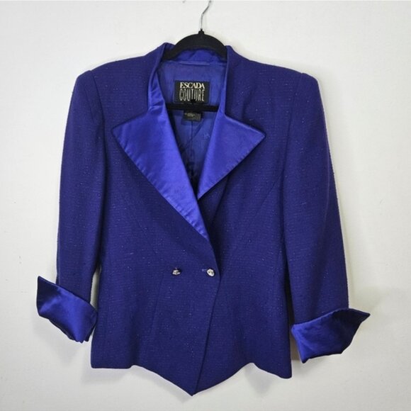 VTG ESCADA Couture Purple Hourglass Blazer Sz 8 Party Event Vintage - Picture 1 of 12